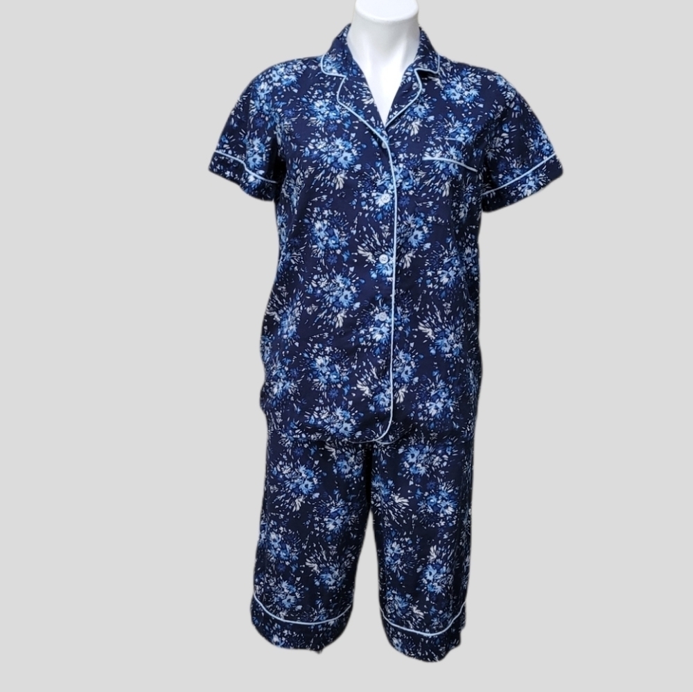 Cabernet By Sleep Sense Blue Floral Pajamas Women’s Sz XS 2pc Short Set